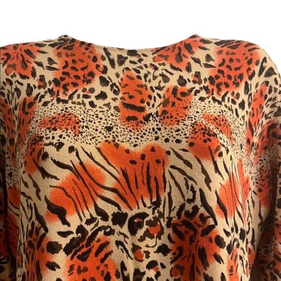 Joseph A. Vibrant Orange and Black Silk Blend Animal Print Blouse, Large - Picture 3 of 5
